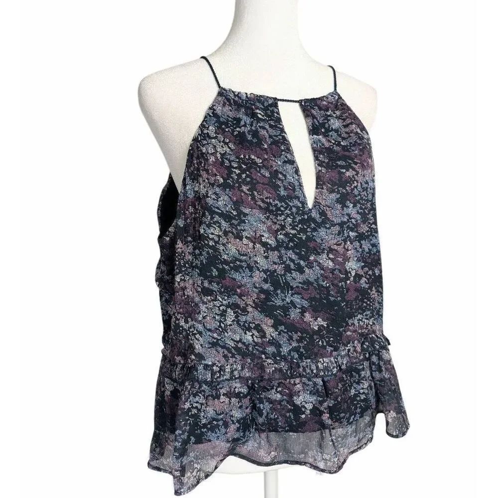 Abercrombie & Fitch Navy & Purple floral halter ruffle keyhole sleeveless top M